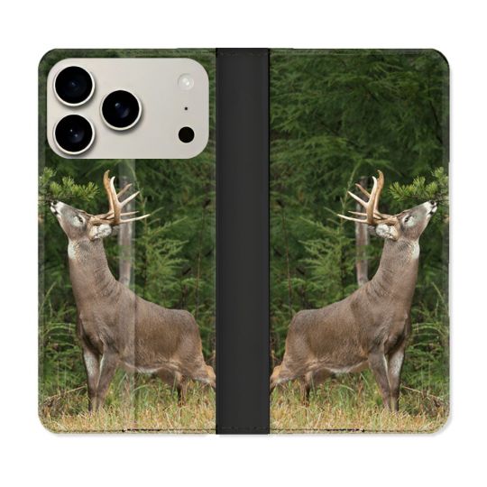 Housse cuir portefeuille Pour Iphone 17 Pro Max Chasse Cerf