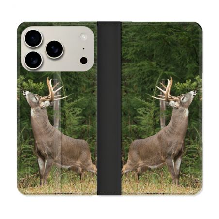 Housse cuir portefeuille Pour Iphone 17 Pro Max Chasse Cerf