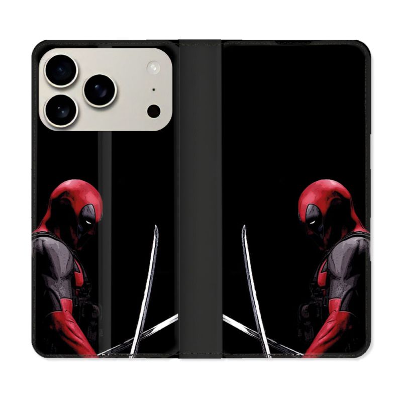 Housse cuir portefeuille Pour Iphone 17 Pro Max Deadpool Epee