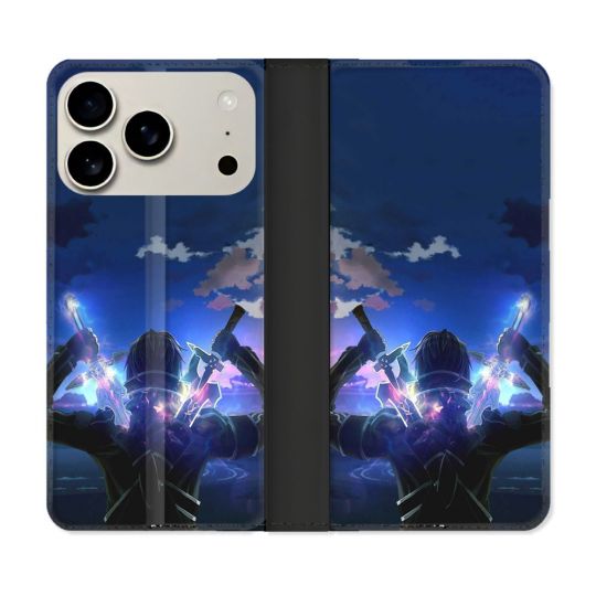 Housse cuir portefeuille Pour Iphone 17 Pro Manga SAO sword Art Online Epee
