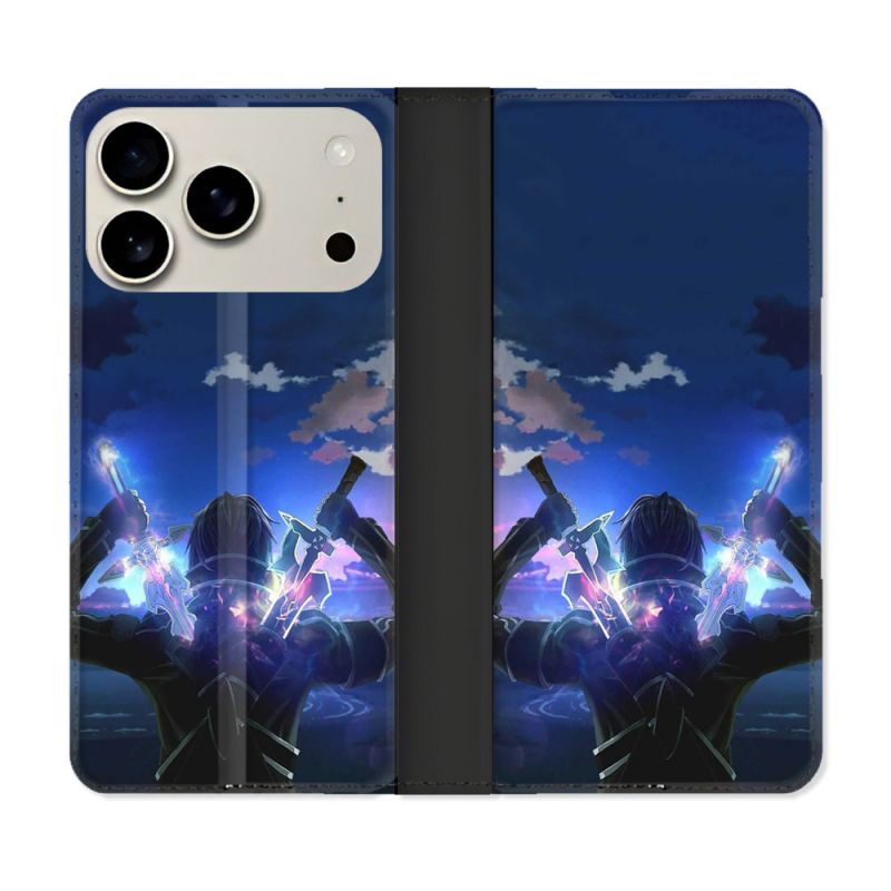 Housse cuir portefeuille Pour Iphone 17 Pro Manga SAO sword Art Online Epee
