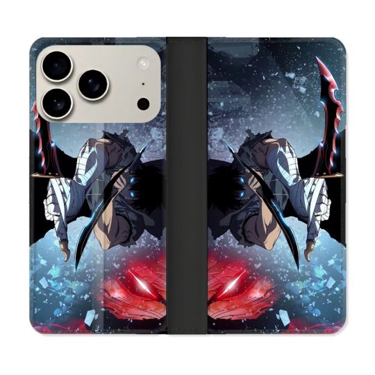 Housse cuir portefeuille Pour Iphone 17 Pro Manga Solo Leveling Sung Epee
