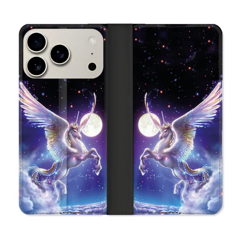 Housse cuir portefeuille Pour Iphone 17 Pro Max Fantastique Licorne Céleste