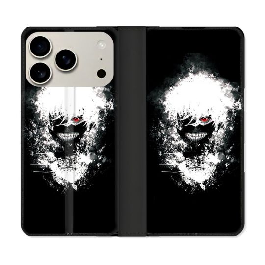 Housse cuir portefeuille Pour Iphone 17 Pro Manga Tokyo Ghoul Kaneki Tag