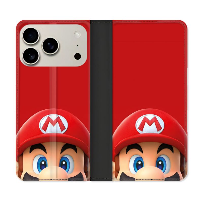Housse cuir portefeuille Pour Iphone 17 Pro Mario Rouge