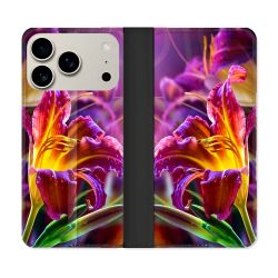 Housse cuir portefeuille Pour Iphone 17 Pro Max Fleur Lys Color