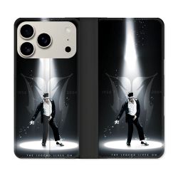 Housse cuir portefeuille Pour Iphone 17 Pro Michael Jackson Noir