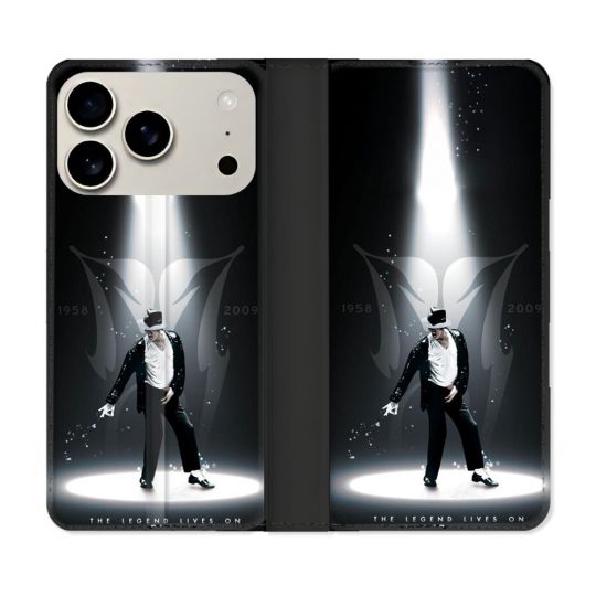 Housse cuir portefeuille Pour Iphone 17 Pro Michael Jackson Noir