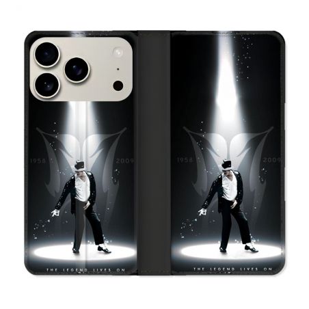 Housse cuir portefeuille Pour Iphone 17 Pro Michael Jackson Noir