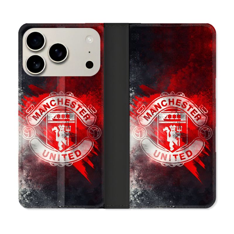 Housse cuir portefeuille Pour Iphone 17 Pro Max Foot Manchester United