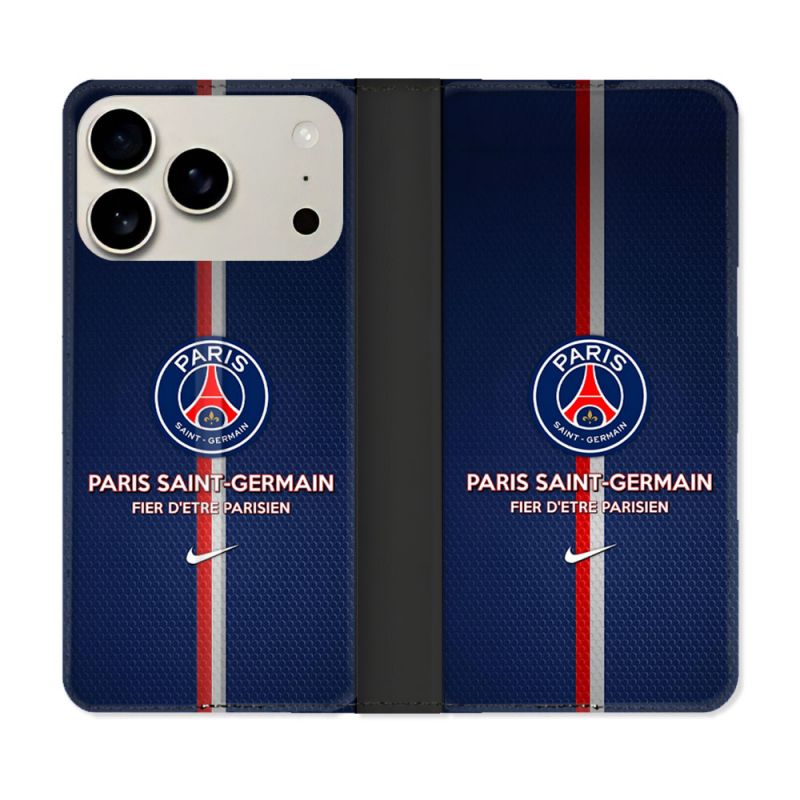 Housse cuir portefeuille Pour Iphone 17 Pro Max Foot PSG Fier