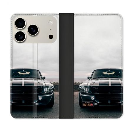 Housse cuir portefeuille Pour Iphone 17 Pro Max Ford Mustang GT500 Vintage