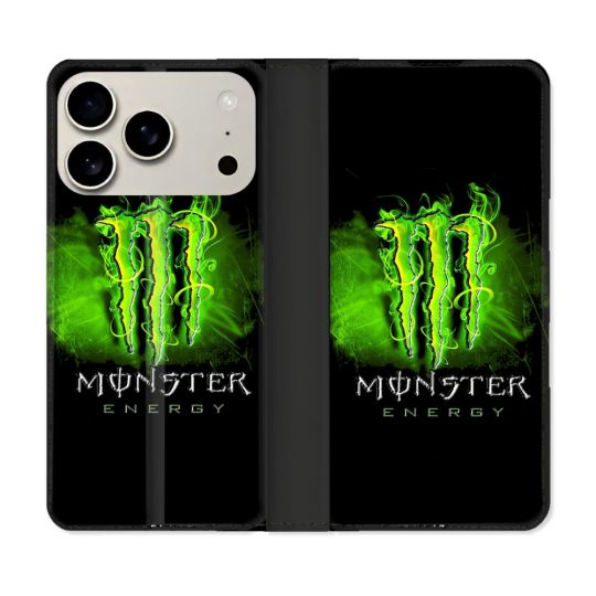 Housse cuir portefeuille Pour Iphone 17 Pro Monster Energy Vert