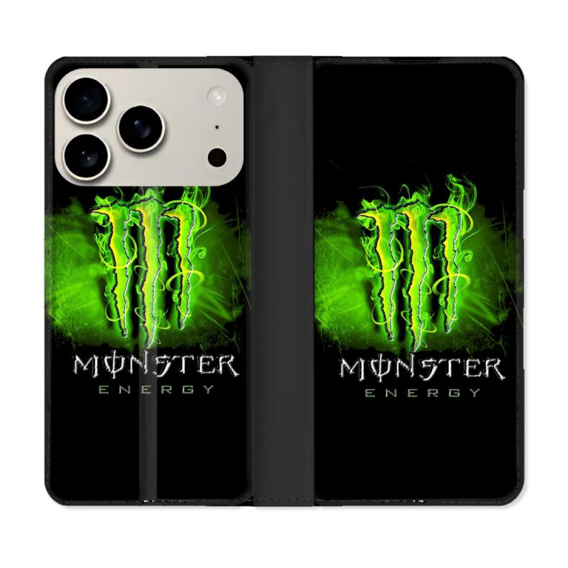 Housse cuir portefeuille Pour Iphone 17 Pro Monster Energy Vert