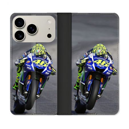 Housse cuir portefeuille Pour Iphone 17 Pro Moto Course GP Wheeling 46