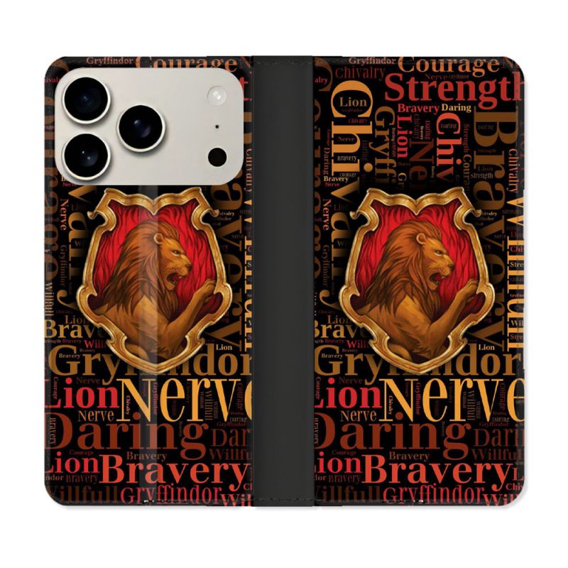 Housse cuir portefeuille Pour Iphone 17 Pro Max Harry Potter Griffondor