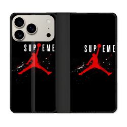 Housse cuir portefeuille Pour Iphone 17 Pro Max Jordan Supreme Noir