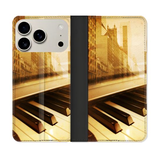 Housse cuir portefeuille Pour Iphone 17 Pro Musique Piano Retro