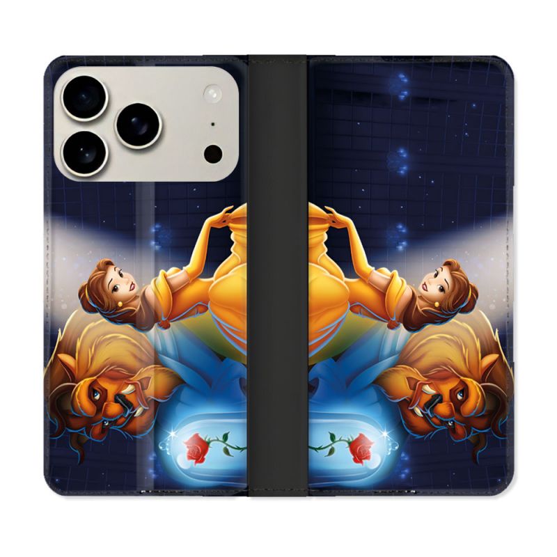 Housse cuir portefeuille Pour Iphone 17 Pro Max La Belle et La Bête