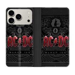 Housse cuir portefeuille Pour Iphone 17 Pro Musique Rock ACDC Rouge