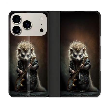 Housse cuir portefeuille Pour Iphone 17 Pro Musique Rock Herisson