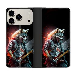Housse cuir portefeuille Pour Iphone 17 Pro Musique Rock Loup