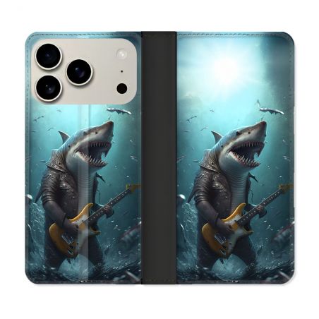 Housse cuir portefeuille Pour Iphone 17 Pro Musique Rock Requin
