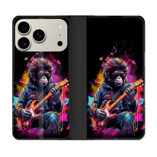 Housse cuir portefeuille Pour Iphone 17 Pro Musique Rock Singe