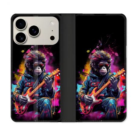 Housse cuir portefeuille Pour Iphone 17 Pro Musique Rock Singe