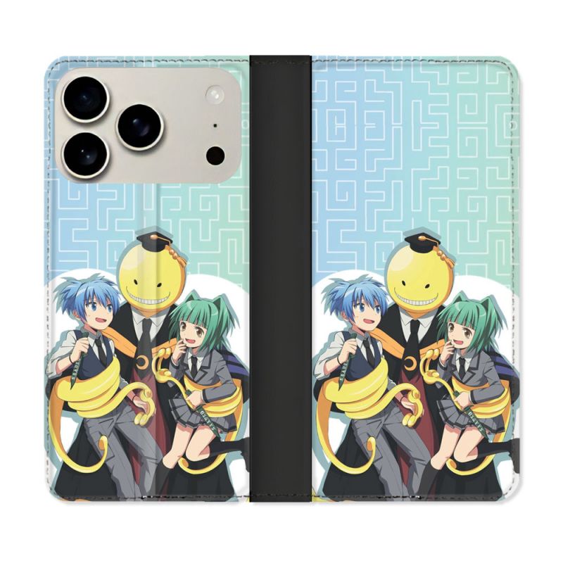 Housse cuir portefeuille Pour Iphone 17 Pro Max Manga Assassination Classroom Kuro Trio