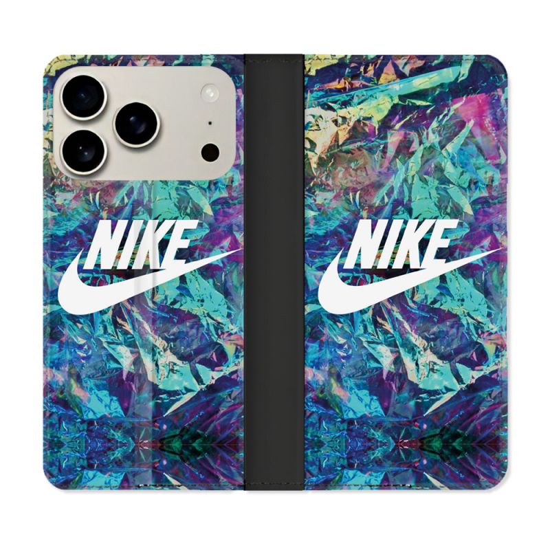 Housse cuir portefeuille Pour Iphone 17 Pro Nike Turquoise