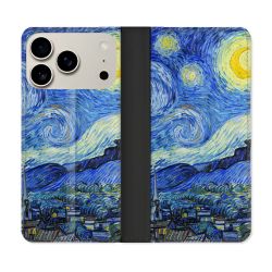 Housse cuir portefeuille Pour Iphone 17 Pro Peinture La nuit étoilée