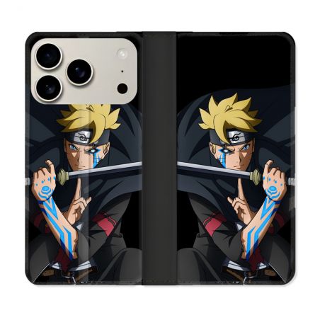 Housse cuir portefeuille Pour Iphone 17 Pro Max Manga Boruto Tatouage