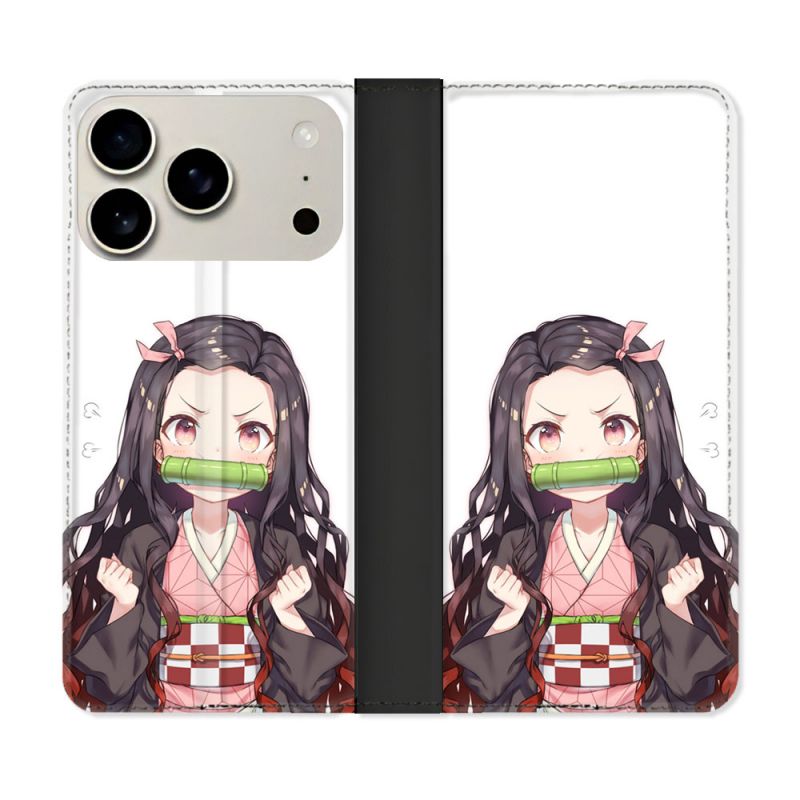 Housse cuir portefeuille Pour Iphone 17 Pro Max Manga Demon Slayer Nezuko