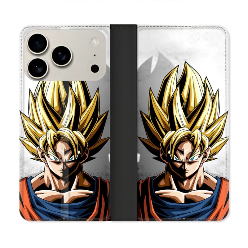 Housse cuir portefeuille Pour Iphone 17 Pro Max Manga Dragon Ball Sangoku Portrait