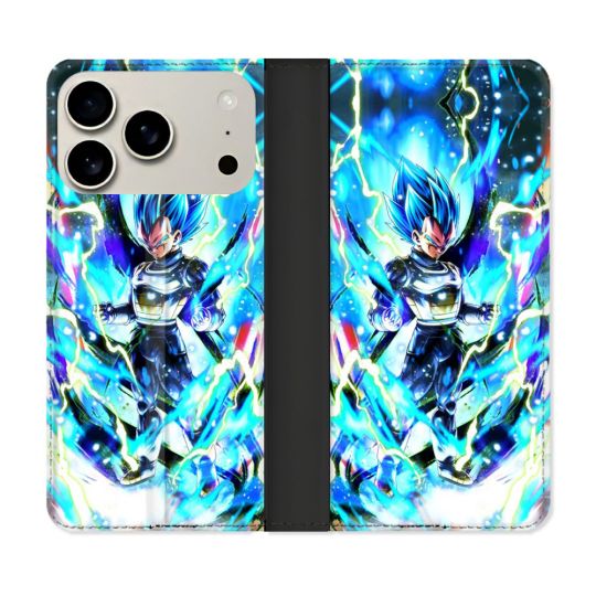 Housse cuir portefeuille Pour Iphone 17 Pro Max Manga Dragon Ball Vegeta Bleu