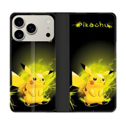 Housse cuir portefeuille Pour Iphone 17 Pro Pokemon Pikachu Eclair