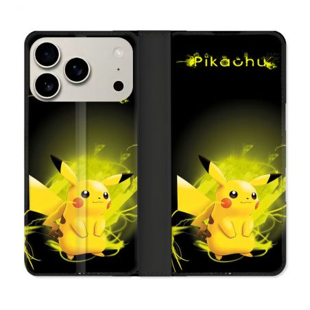 Housse cuir portefeuille Pour Iphone 17 Pro Pokemon Pikachu Eclair