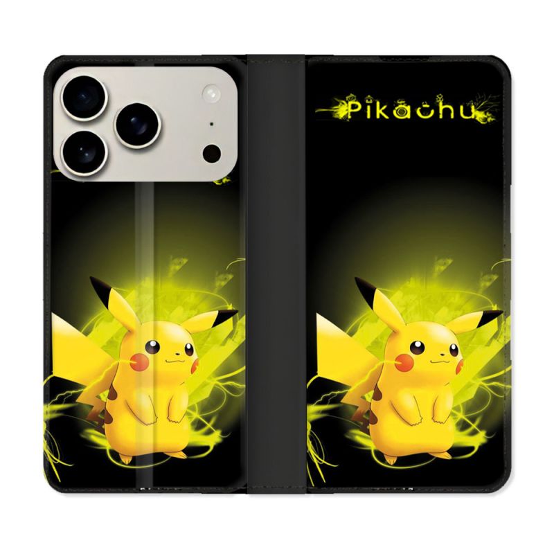 Housse cuir portefeuille Pour Iphone 17 Pro Pokemon Pikachu Eclair