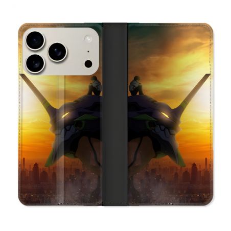 Housse cuir portefeuille Pour Iphone 17 Pro Max Manga Evangelion