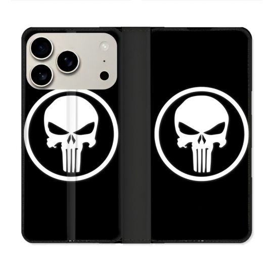 Housse cuir portefeuille Pour Iphone 17 Pro Punisher