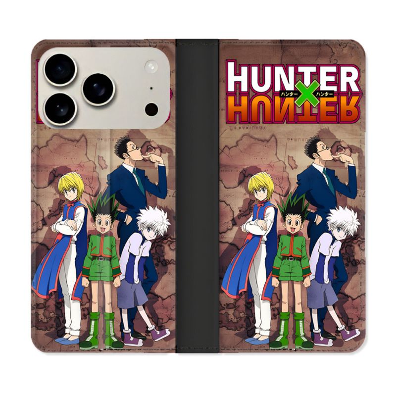 Housse cuir portefeuille Pour Iphone 17 Pro Max Manga Hunter X Hunter Vintage
