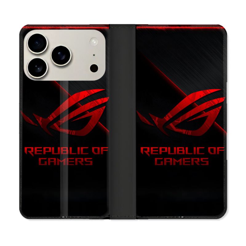 Housse cuir portefeuille Pour Iphone 17 Pro ROG Rouge