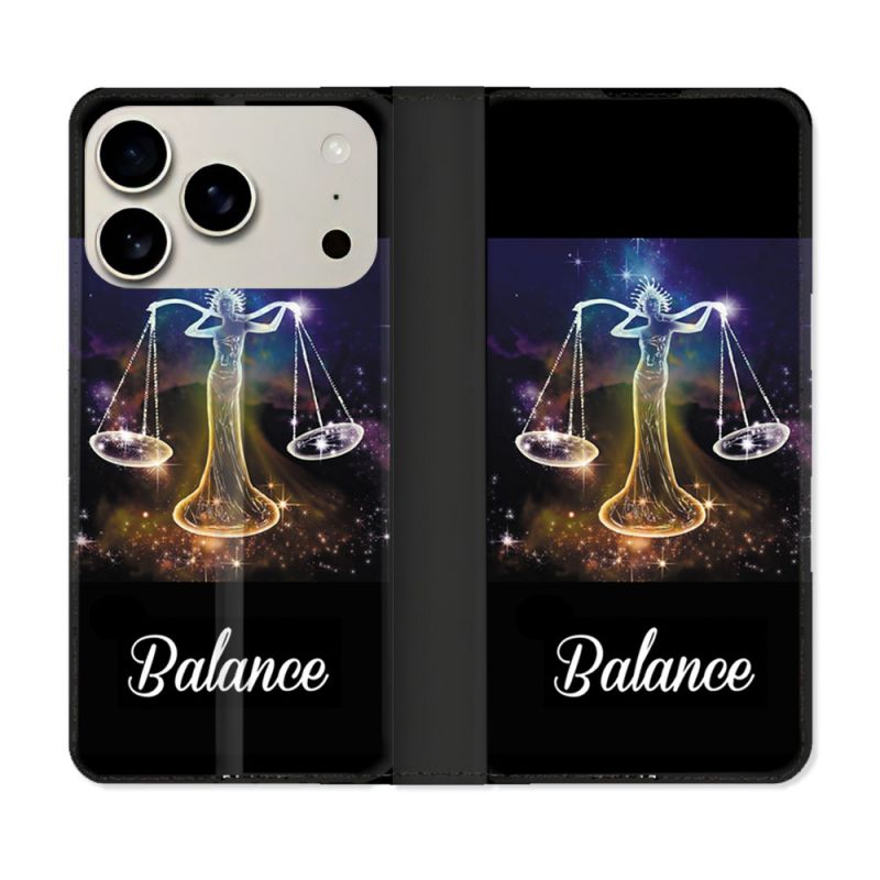 Housse cuir portefeuille Pour Iphone 17 Pro Signe Zodiaque 2 Balance