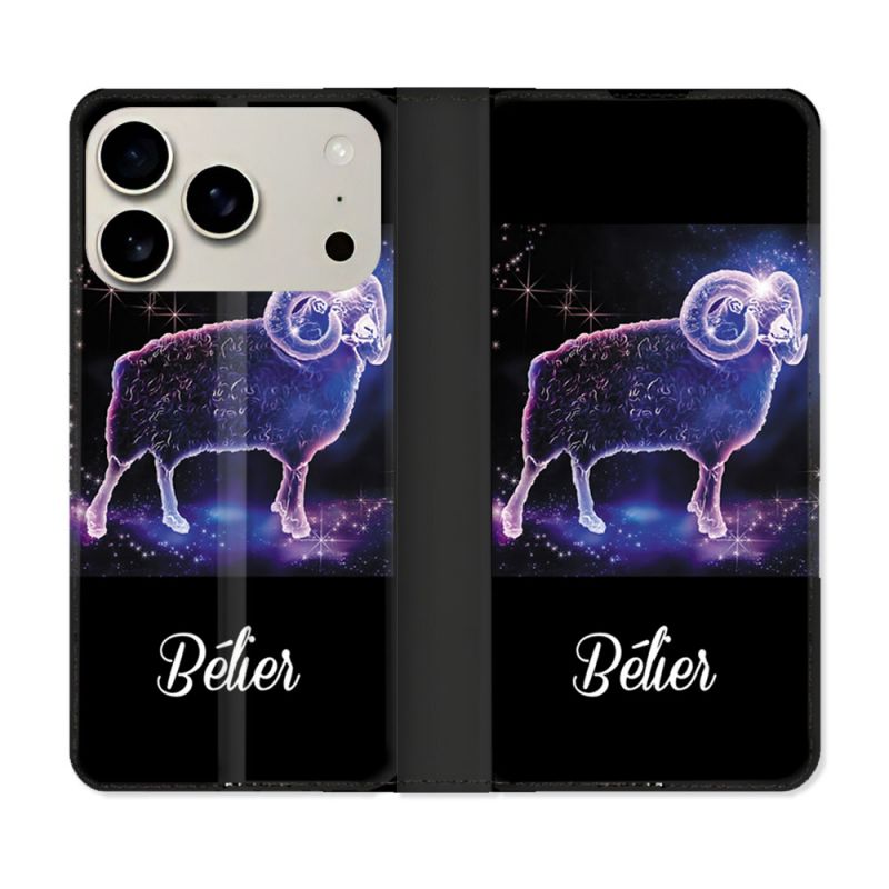Housse cuir portefeuille Pour Iphone 17 Pro Signe Zodiaque 2 Bélier