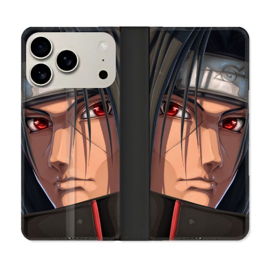 Housse cuir portefeuille Pour Iphone 17 Pro Max Manga Naruto Itachi Visage