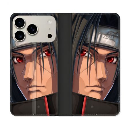 Housse cuir portefeuille Pour Iphone 17 Pro Max Manga Naruto Itachi Visage