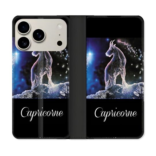 Housse cuir portefeuille Pour Iphone 17 Pro Signe Zodiaque 2 Capricorne