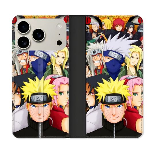 Housse cuir portefeuille Pour Iphone 17 Pro Max Manga Naruto Team