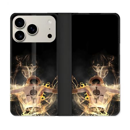 Housse cuir portefeuille Pour Iphone 17 Pro Max Manga One Piece Ace Noir